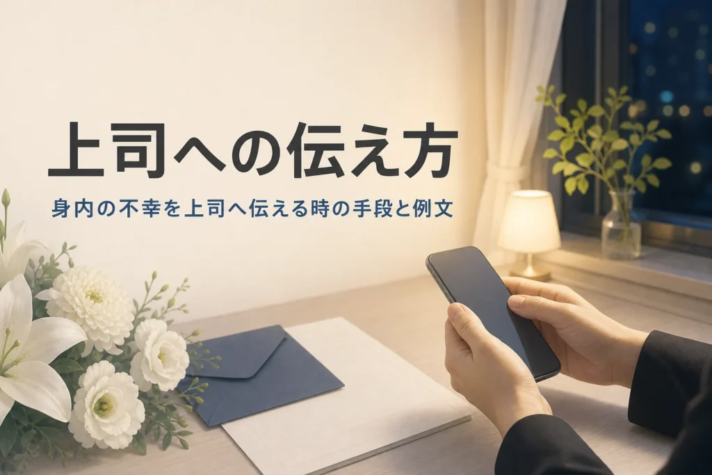 身内の不幸を上司へ伝える時の連絡手段と例文を紹介する記事のアイキャッチ