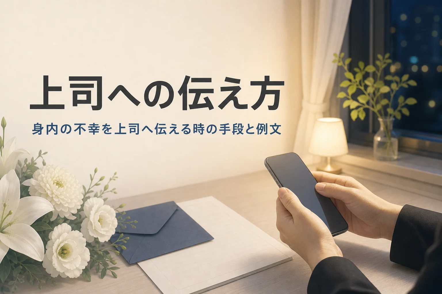 身内の不幸を上司へ伝える時の連絡手段と例文を紹介する記事のアイキャッチ