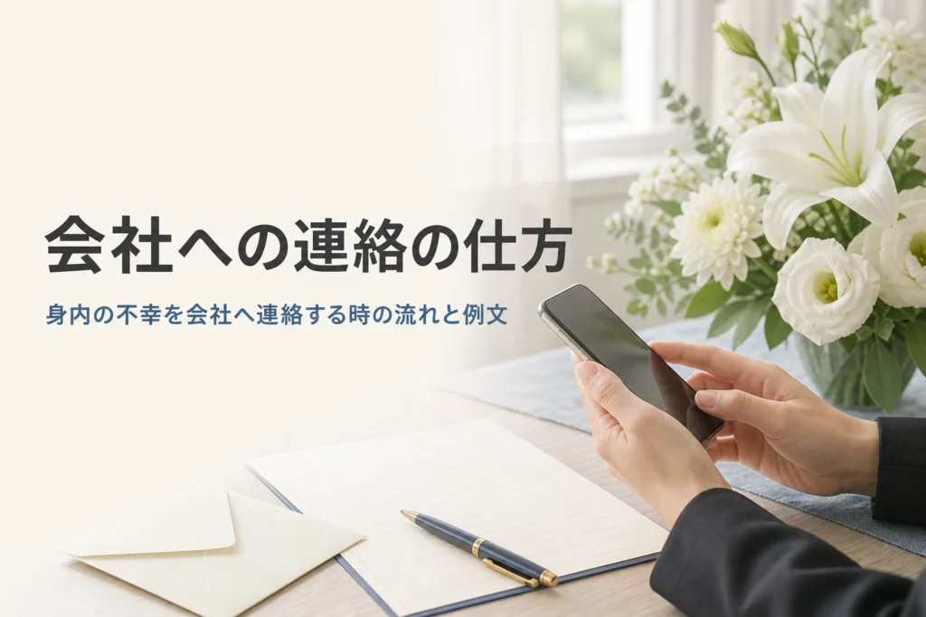 身内の不幸を会社・職場へ連絡する方法と例文を紹介する記事のアイキャッチ