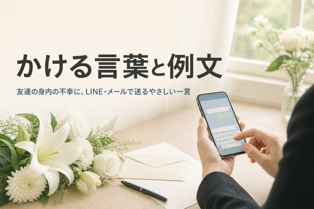 友達の身内の不幸にかける言葉を考えながらスマートフォンでメッセージを打つ手元